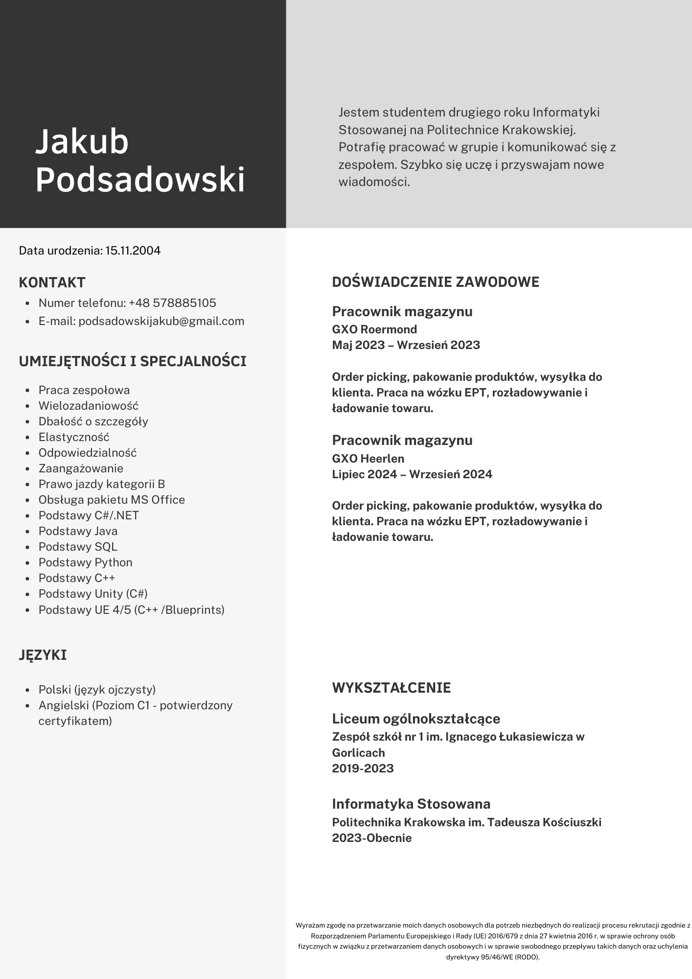 CV Jakub Podsadowski